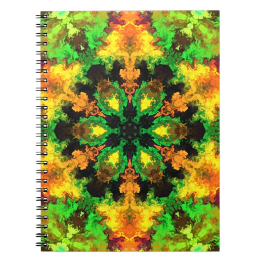Psychedelische Hippie Blume Grün Orange und Gelb Notizblock (Vorderseite)