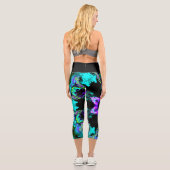 Psychedelische Hippie-Blume Lila Aquamarin und Bla Capri Leggings (Rückseite)