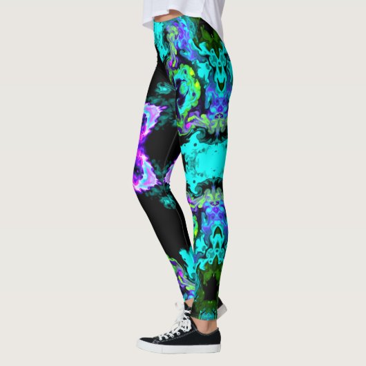 Psychedelische Hippie-Blume Lila Aquamarin und sch Leggings (Links)