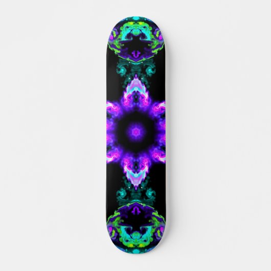 Psychedelische Hippie-Blume Lila Aquamarin und sch Skateboard (Vorne)