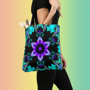 Psychedelische Hippie-Blume Lila Aquamarin und sch Tasche