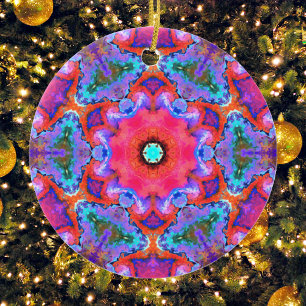 Psychedelische Hippie-Blume Rosa Blau und Orange Keramik Ornament
