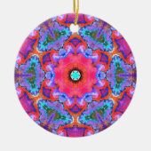 Psychedelische Hippie-Blume Rosa Blau und Orange Keramik Ornament (Vorne)