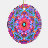 Psychedelische Hippie-Blume Rosa Blau und Orange Keramik Ornament (Links)