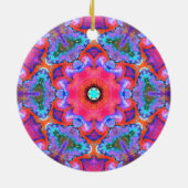 Psychedelische Hippie-Blume Rosa Blau und Orange Keramik Ornament (Hinten)