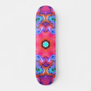 Psychedelische Hippie-Blume Rosa Blau und Orange Skateboard