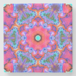 Psychedelische Hippie-Blume Rosa Blau und Orange Steinuntersetzer