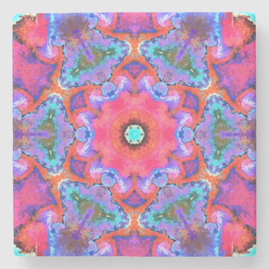 Psychedelische Hippie-Blume Rosa Blau und Orange Steinuntersetzer (Vorderseite)