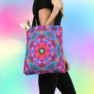Psychedelische Hippie-Blume Rosa Blau und Orange Tasche