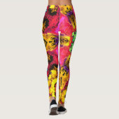 Psychedelische Hippie-Blume Rosa Gelb und Grün Leggings (Rückseite)