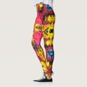 Psychedelische Hippie-Blume Rosa Gelb und Grün Leggings (Links)