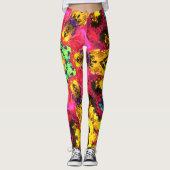 Psychedelische Hippie-Blume Rosa Gelb und Grün Leggings (Vorderseite)