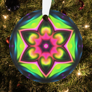 Psychedelische Hippie-Blume Rosa Gelb und Grün Ornament