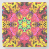 Psychedelische Hippie-Blume Rosa Gelb und Grün Steinuntersetzer (Vorderseite)