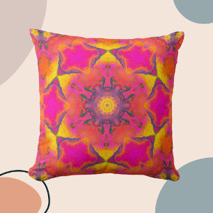 Psychedelische Hippie-Blume Rosa Lila und gelb Kissen