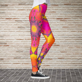 Psychedelische Hippie-Blume Rosa Lila und gelb Leggings
