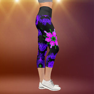Psychedelische Hippie-Blume Rosa Lila und Green Le Capri Leggings
