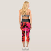 Psychedelische Hippie-Blume Rosa und Schwarze Legg Capri Leggings (Rückseite)