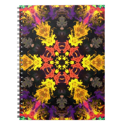 Psychedelische Hippie-Blume Rot Gelb und Lila Notizblock (Vorderseite)