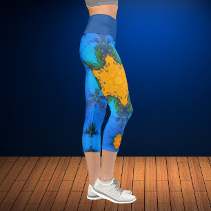 Psychedelische Hippie-Gelbe und blaue Leggings