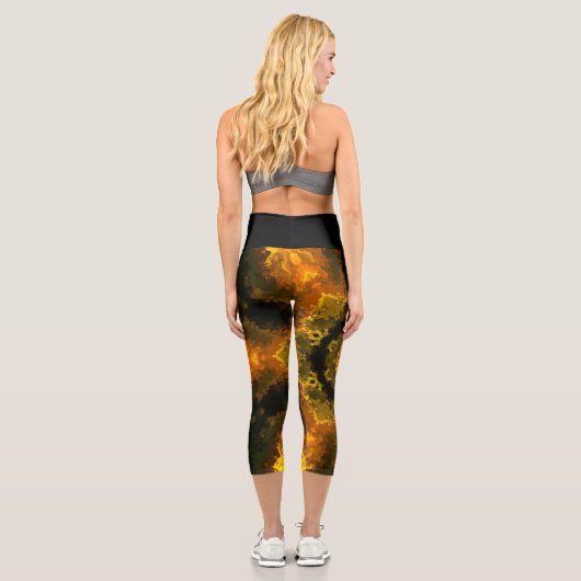 Psychedelische Hippie Gelbe und Schwarze Leggings (Rückseite)