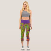 Psychedelische Hippie-Gelborange und Lila Leggin Capri Leggings (Vorderseite)