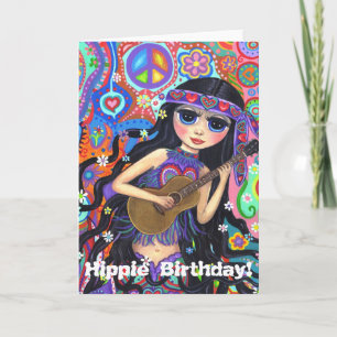 Psychedelische Hippie Mermaid Girl mit Gitarrenfri Karte