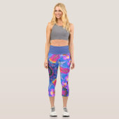 Psychedelische Hippie Pink Blau- und Gelbe Legging (Vorderseite)