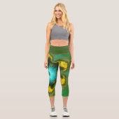 Psychedelische Hippie Yellow Green und Cyan-Leggin Capri Leggings (Vorderseite)