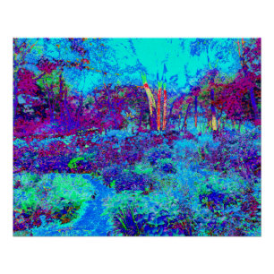 Psychedelische impressionistische blaue Gartenland Poster