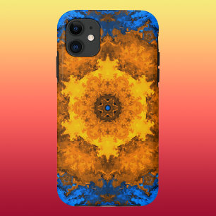 Psychedelische Kaleidoskop-Blume Gelb und Blau Case-Mate iPhone Hülle