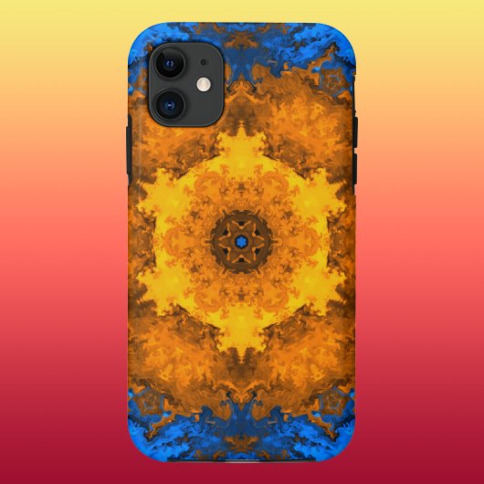 Psychedelische Kaleidoskop-Blume Gelb und Blau Case-Mate iPhone Hülle