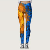Psychedelische Kaleidoskop-Blume Gelb und Blau Leggings (Vorderseite)