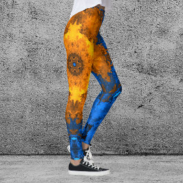 Psychedelische Kaleidoskop-Blume Gelb und Blau Leggings