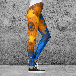 Psychedelische Kaleidoskop-Blume Gelb und Blau Leggings