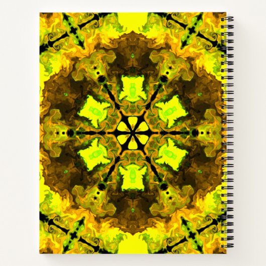 Psychedelische Kaleidoskop-Blume Gelb und Grün Notizblock (Rückseite)