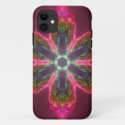 Psychedelische Kaleidoskop-Blume grün und rosa Case-Mate iPhone Hülle (Rückseite)