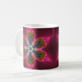 Psychedelische Kaleidoskop-Blume grün und rosa Kaffeetasse (Vorderseite Links)