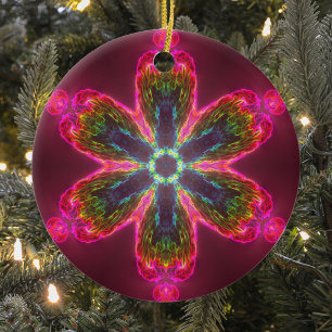 Psychedelische Kaleidoskop-Blume grün und rosa Keramik Ornament