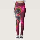 Psychedelische Kaleidoskop-Blume grün und rosa Leggings (Vorderseite)