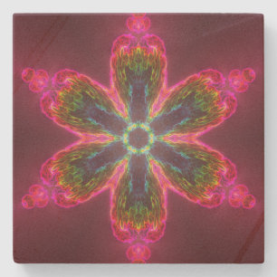 Psychedelische Kaleidoskop-Blume grün und rosa Steinuntersetzer