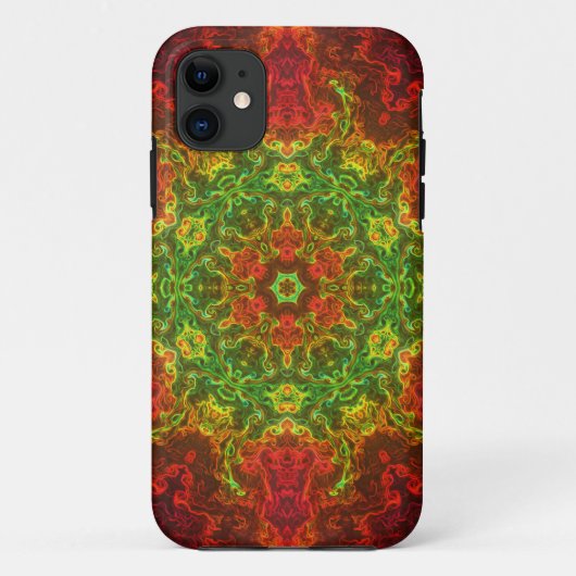 Psychedelische Kaleidoskop-Blume Grün und Rot Case-Mate iPhone Hülle (Rückseite)