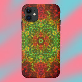 Psychedelische Kaleidoskop-Blume Grün und Rot Case-Mate iPhone Hülle