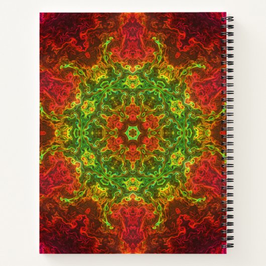 Psychedelische Kaleidoskop-Blume Grün und Rot Notizblock (Rückseite)