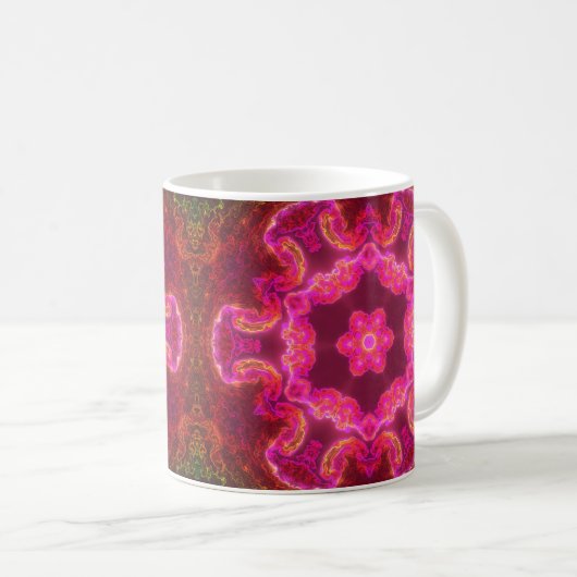 Psychedelische Kaleidoskop-Blume Rosa und Grün Kaffeetasse (VorderseiteRechts)