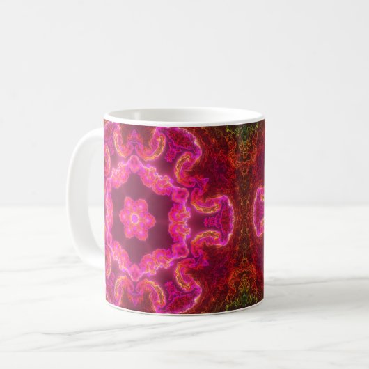 Psychedelische Kaleidoskop-Blume Rosa und Grün Kaffeetasse (Vorderseite Links)