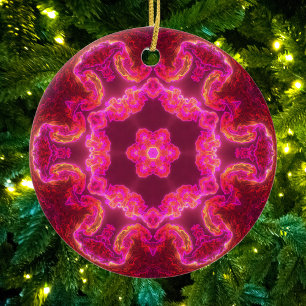 Psychedelische Kaleidoskop-Blume Rosa und Grün Keramik Ornament
