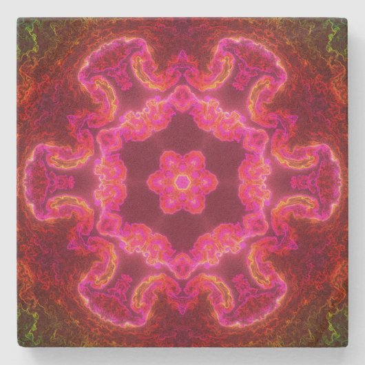 Psychedelische Kaleidoskop-Blume Rosa und Grün Steinuntersetzer (Vorderseite)