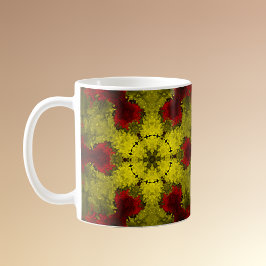 Psychedelische Kaleidoskop-Blume Rot und Gelb Kaffeetasse