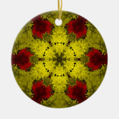 Psychedelische Kaleidoskop-Blume Rot und Gelb Keramik Ornament (Vorne)